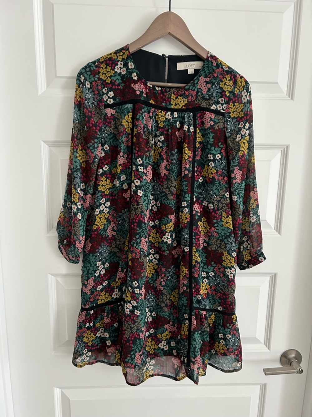 Loft Floral Dress Green Red Multi Size SP Petite